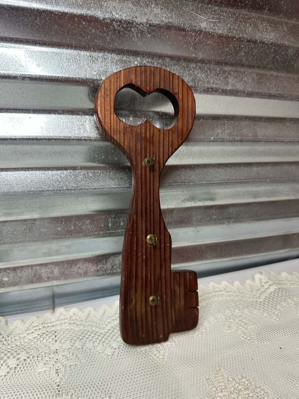Wooden Key-Shaped Key Holder with Three Hooks